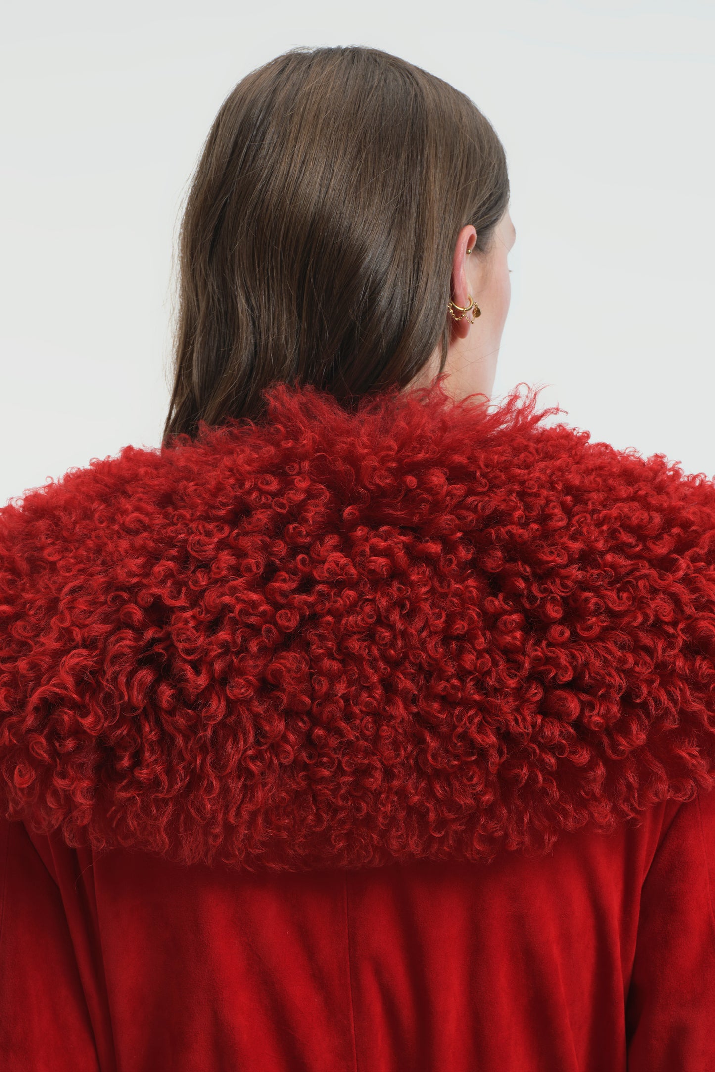 Women's Red Suede Leather Jacket with Shearling Fur Details